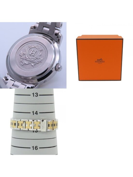 Hermes Watch Clipper Stainless Steel Silver Gold Dial White Plated SS main image 8